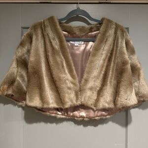 Brown/cream Tahari faux fur shrug. Size Large.